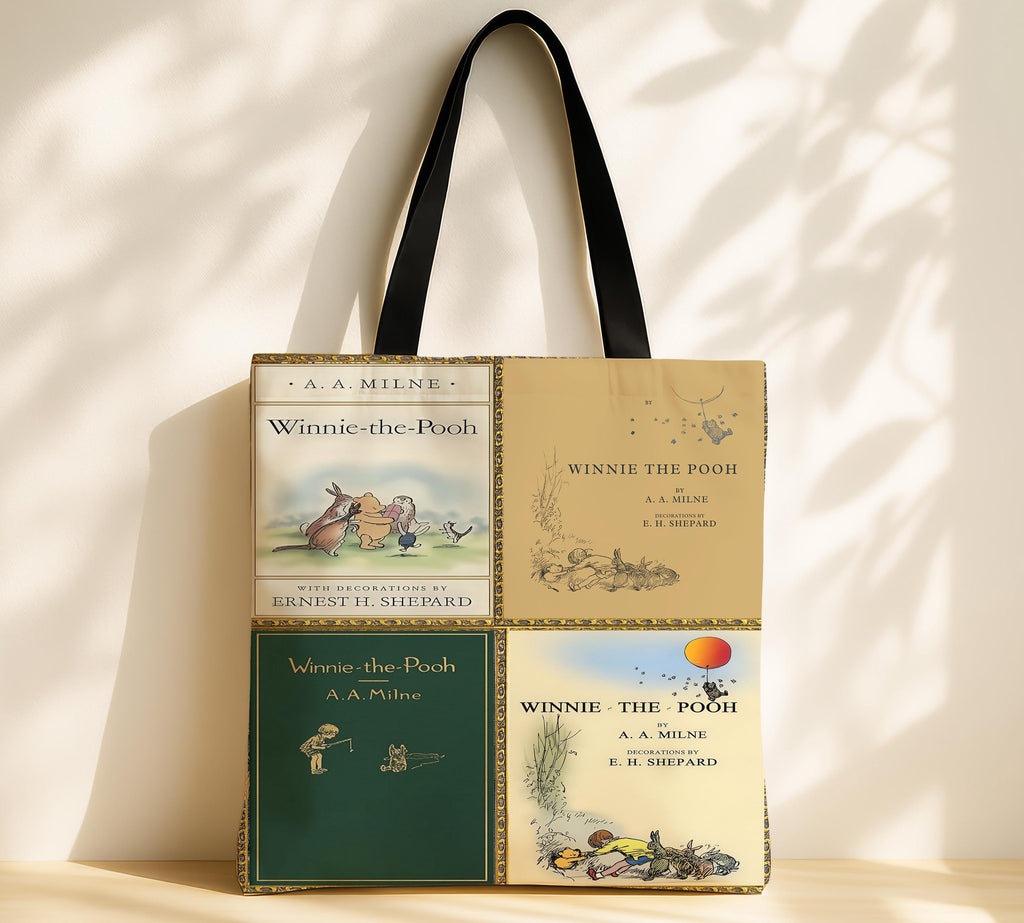 Winnie the Pooh Tote Bag Featuring Classic Pooh Bear Book Covers for Reader Present or Baby Nursery Bag