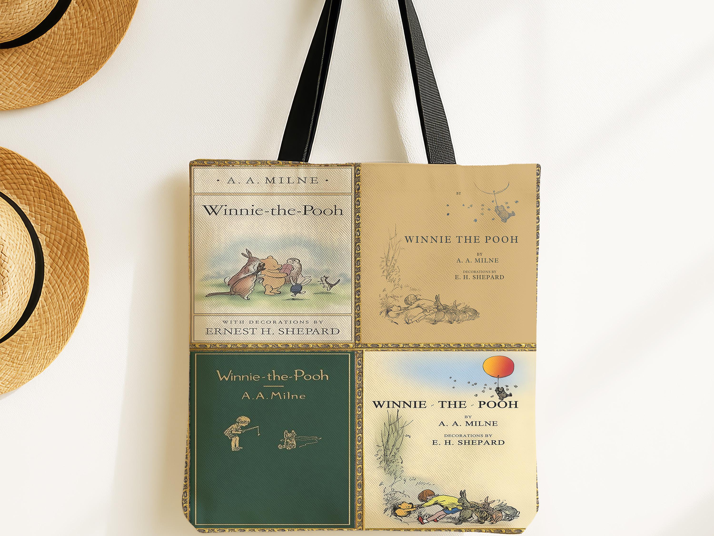 Winnie the Pooh Tote Bag Featuring Classic Pooh Bear Book Covers for Reader Present or Baby Nursery Bag