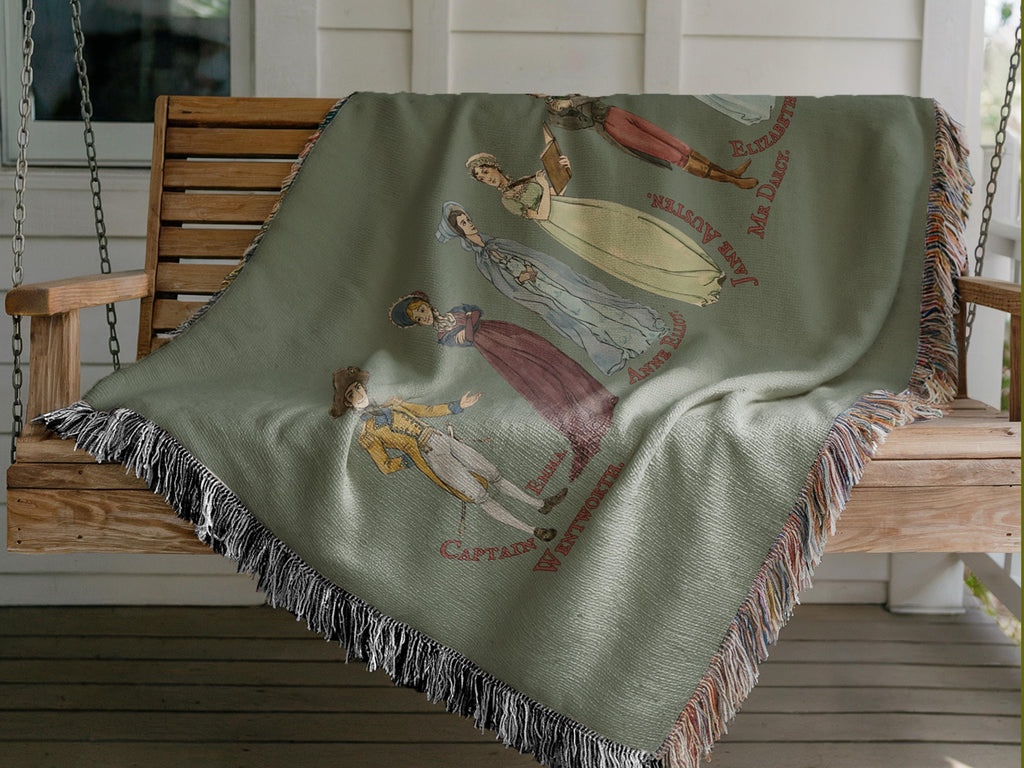 Jane Austen Blanket Featuring Comfort Characters Mr Darcy Elizabeth Bennet Emma & Pride and Prejudice for a Cozy Book Lover Janeite Gift