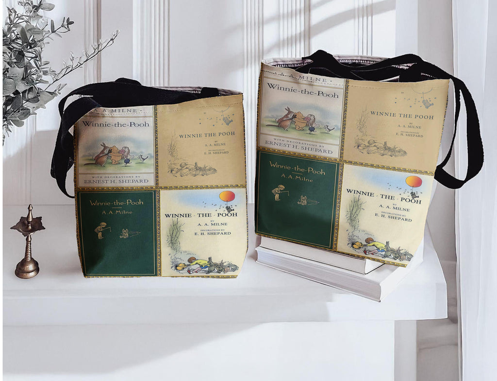 Winnie the Pooh Tote Bag Featuring Classic Pooh Bear Book Covers for Reader Present or Baby Nursery Bag