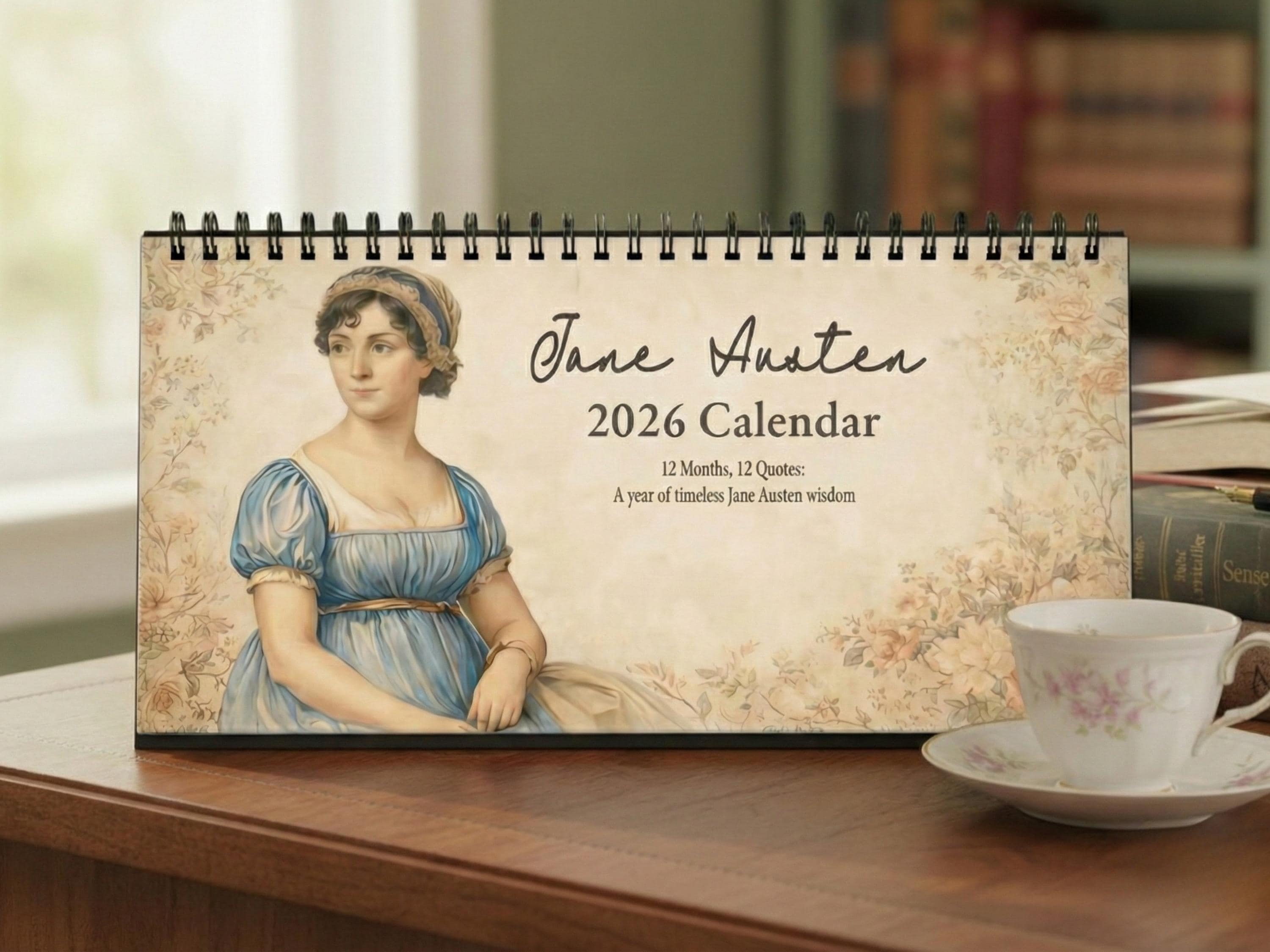 Jane Austen Desk Calendar 2026, Literary Quotes Desktop Calendar, Book Lover Gift, Regency Style Home Decor