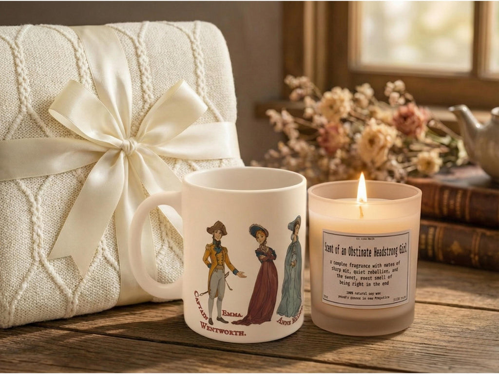 Jane Austen Care Package, Obstinate Headstrong Girl Bestfriend Gift, Hug in a Box, Blanket Mug & Candle Book Lover Gift Box