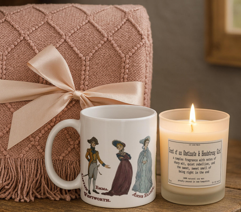 Jane Austen Care Package, Obstinate Headstrong Girl Bestfriend Gift, Hug in a Box, Blanket Mug & Candle Book Lover Gift Box