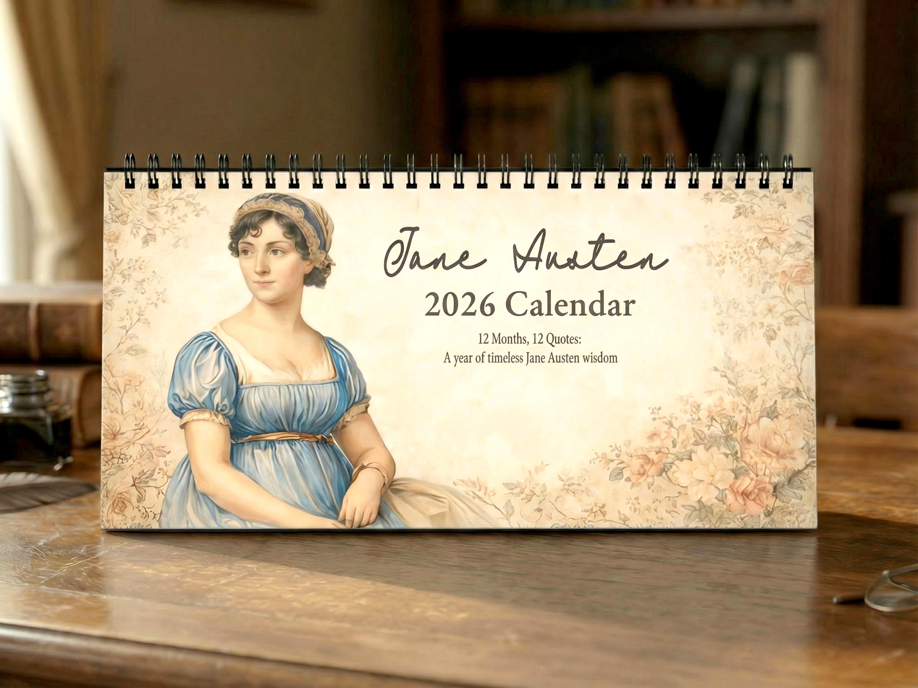 Jane Austen Desk Calendar 2026, Literary Quotes Desktop Calendar, Book Lover Gift, Regency Style Home Decor