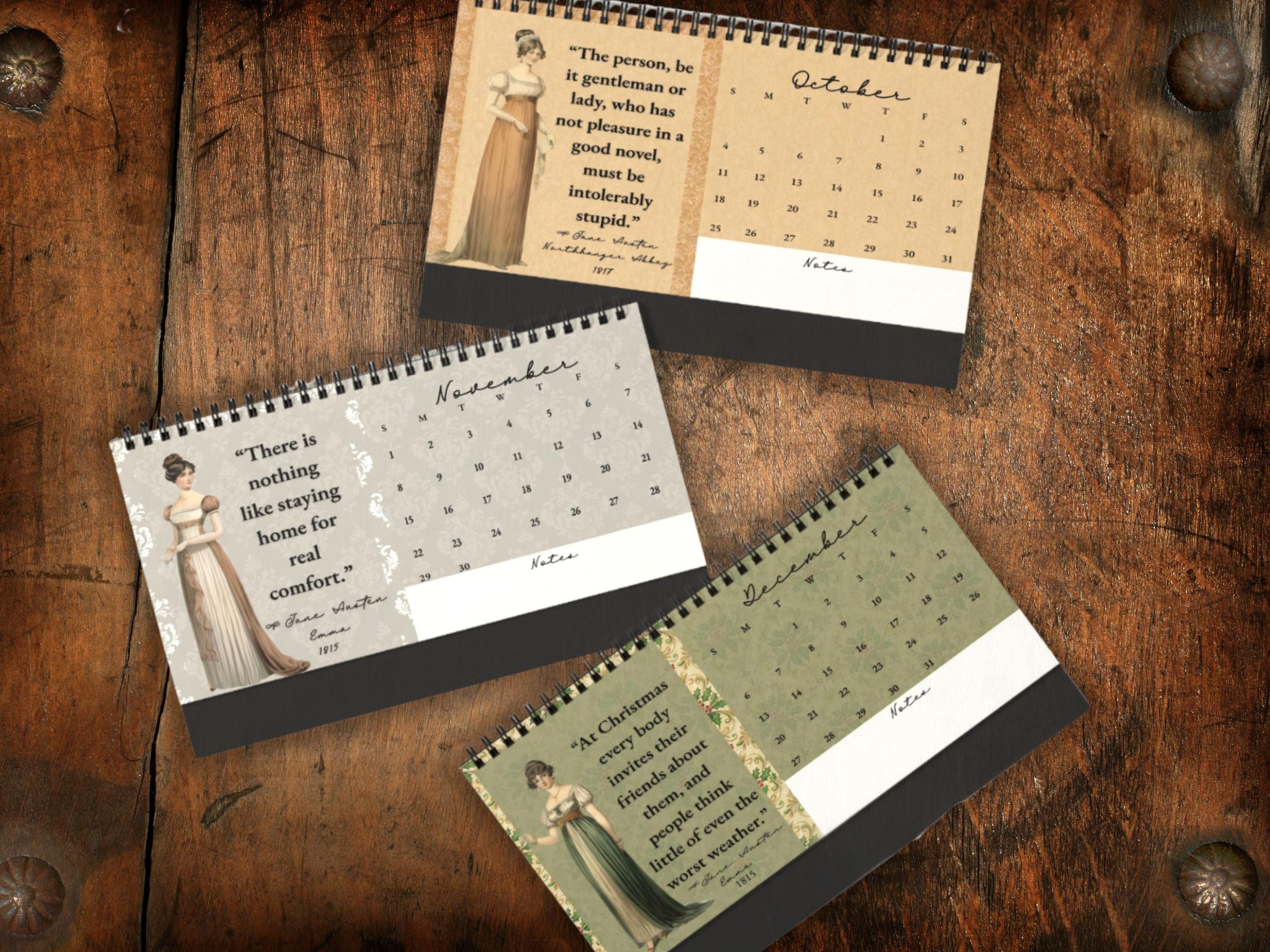 Jane Austen Desk Calendar 2026, Literary Quotes Desktop Calendar, Book Lover Gift, Regency Style Home Decor