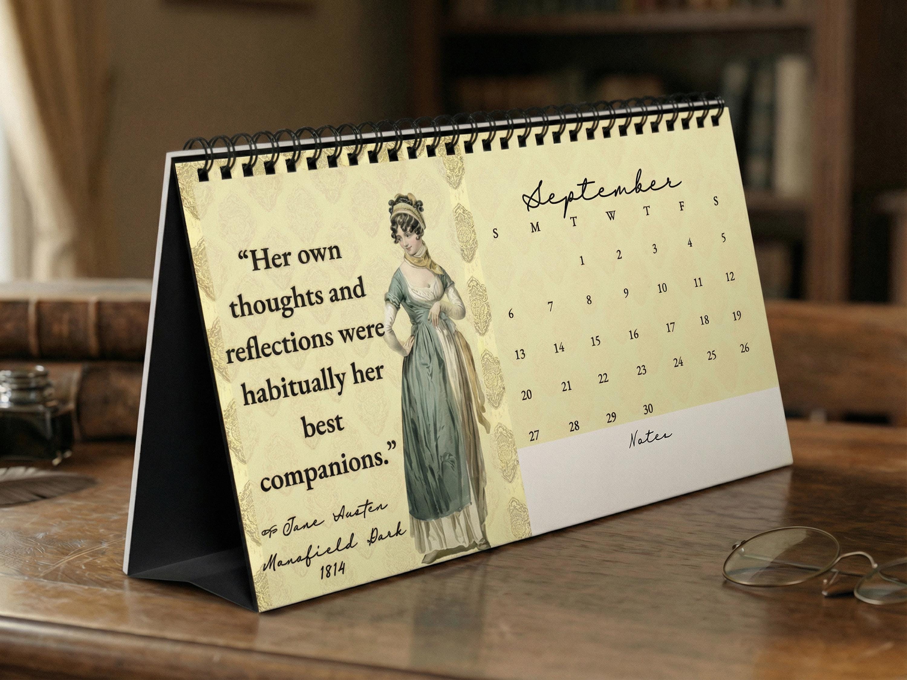 Jane Austen Desk Calendar 2026, Literary Quotes Desktop Calendar, Book Lover Gift, Regency Style Home Decor