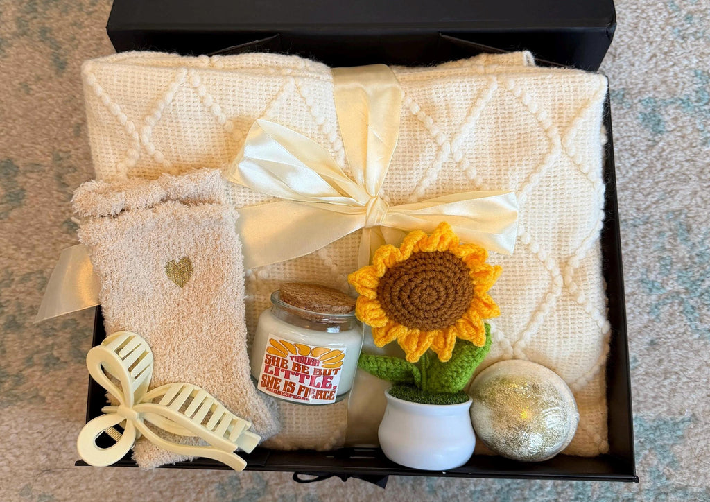 Shakespeare Little But Fierce Candle, Literary Girl Care Package, Book Lover Gift Set, Sunflower Encouragement Cozy Reader Kit Present