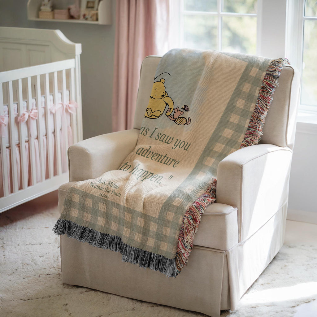 Winnie-the-Pooh Woven Blanket, A.A. Milne Throw Blanket, Literary Home Decor