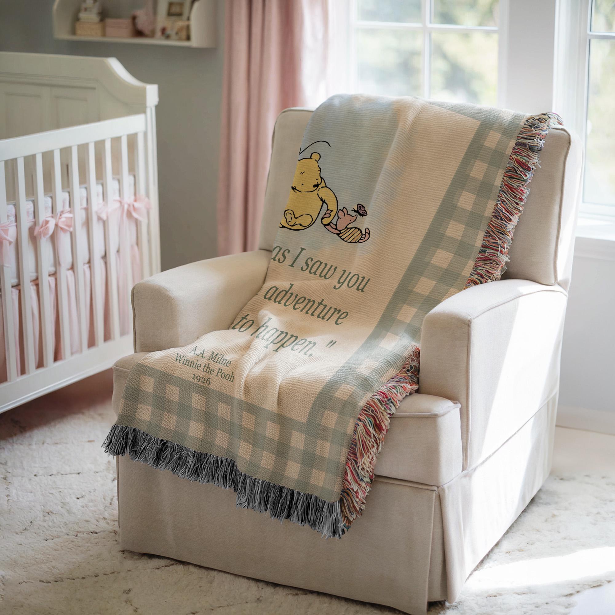 Winnie-the-Pooh Woven Blanket, A.A. Milne Throw Blanket, Literary Home Decor