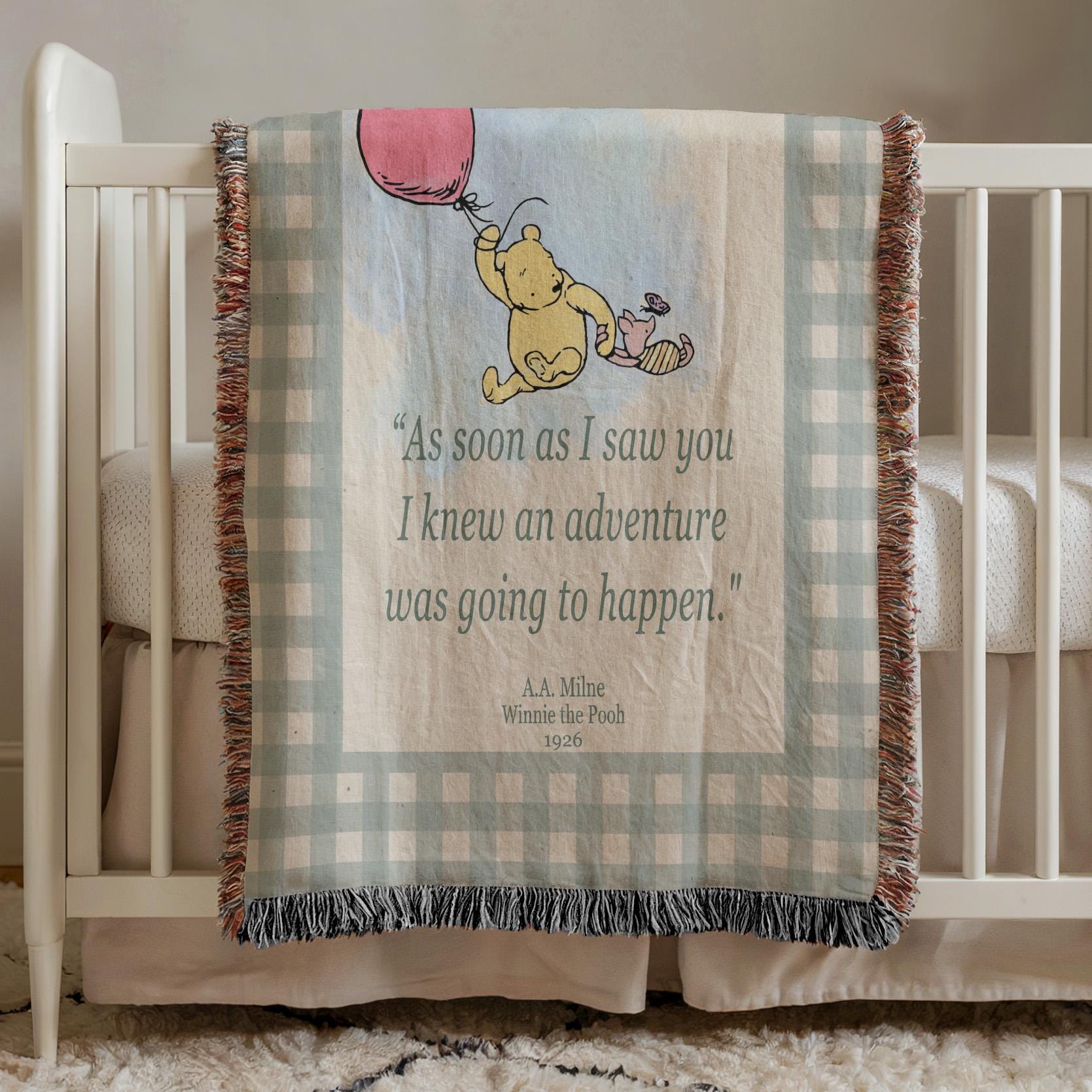 Winnie-the-Pooh Woven Blanket, A.A. Milne Throw Blanket, Literary Home Decor
