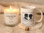 Personalized Jane Austen Wedding Gift Set, Engagement Pride and Prejudice Candle Mug, Custom Literary Wedding Present for Mr Darcy Fans