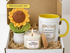 Personalized Jane Austen Care Package With Custom Name Pemberley Candle, Obstinate Headstrong Girl Mug & Crotched Sunflower Hug in a Box