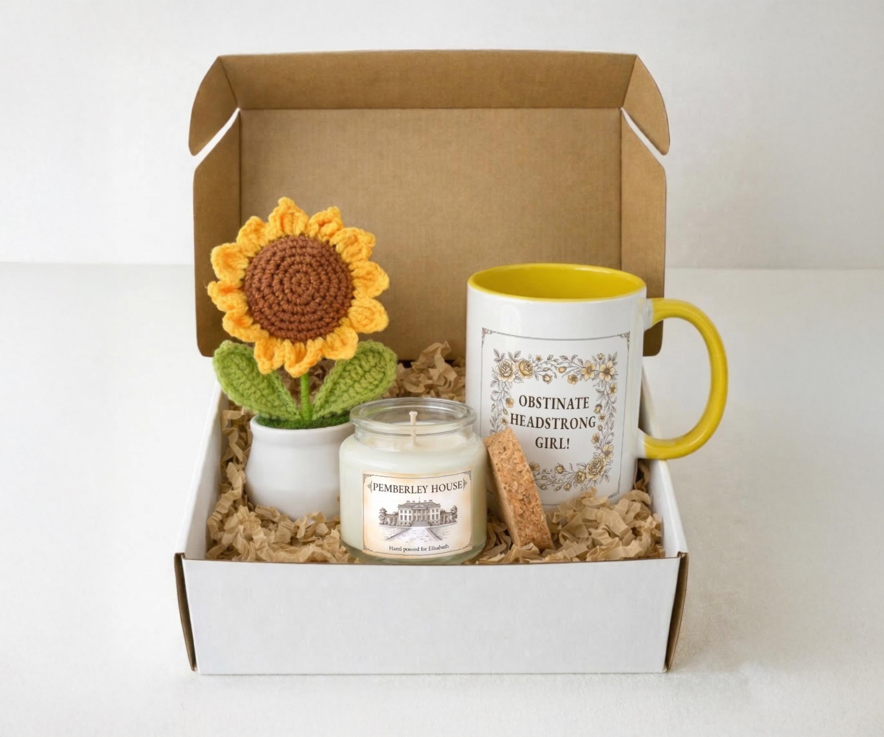 Jane Austen Personalized Care Package Mother's Day Gift, Obstinate Headstrong Girl Mug & Candle for Book Lover Mom