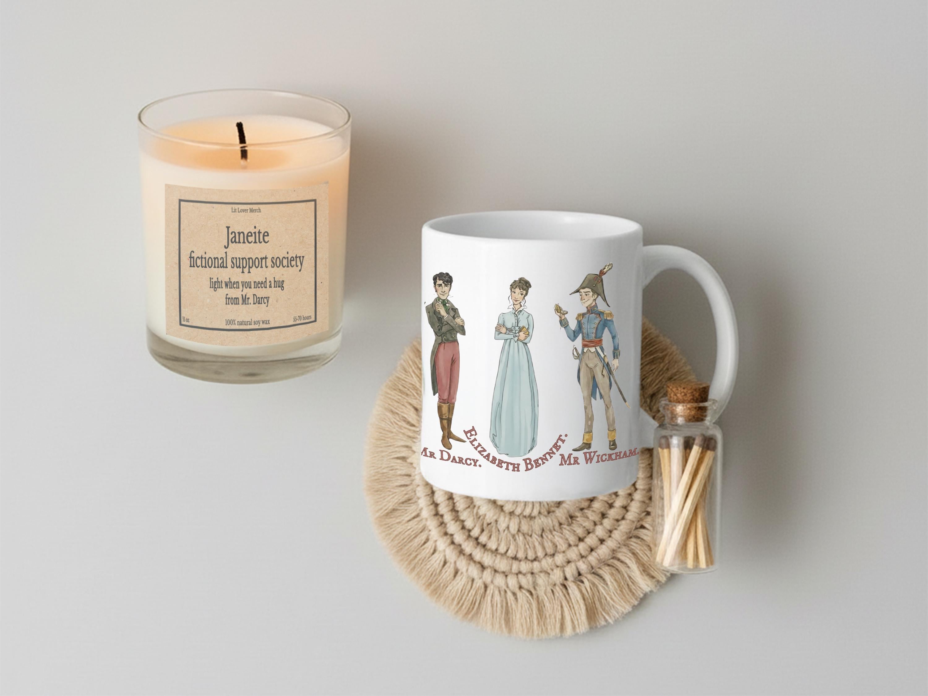 Jane Austen Gift Set for Book Lovers, Literary Encouragement Mug and Candle, Bibliotherapy Care Package for Mom