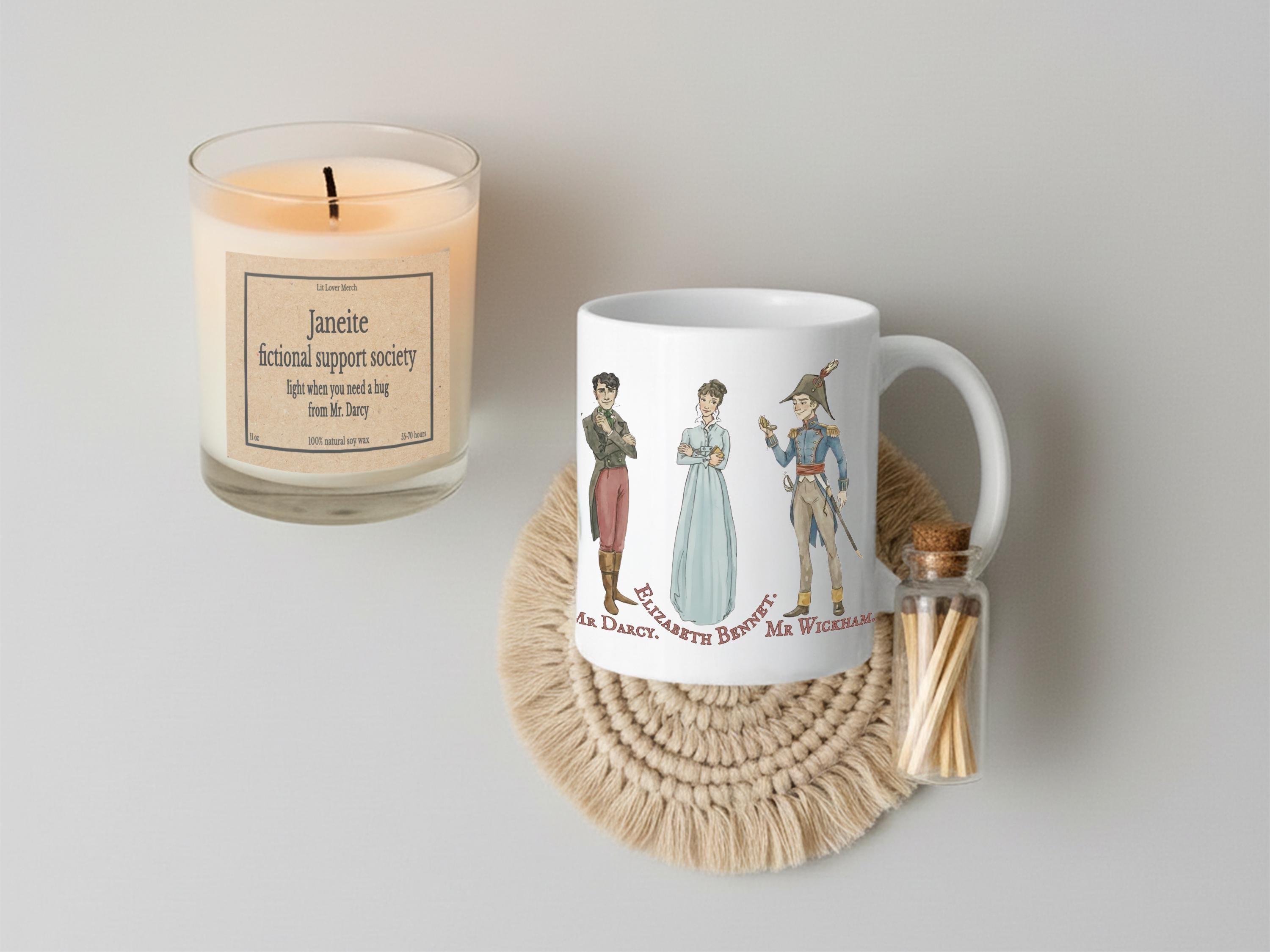 Jane Austen Gift Set, Best Friend Mr. Darcy Encouragement Care Package, Pride Prejudice Mug Candle Present