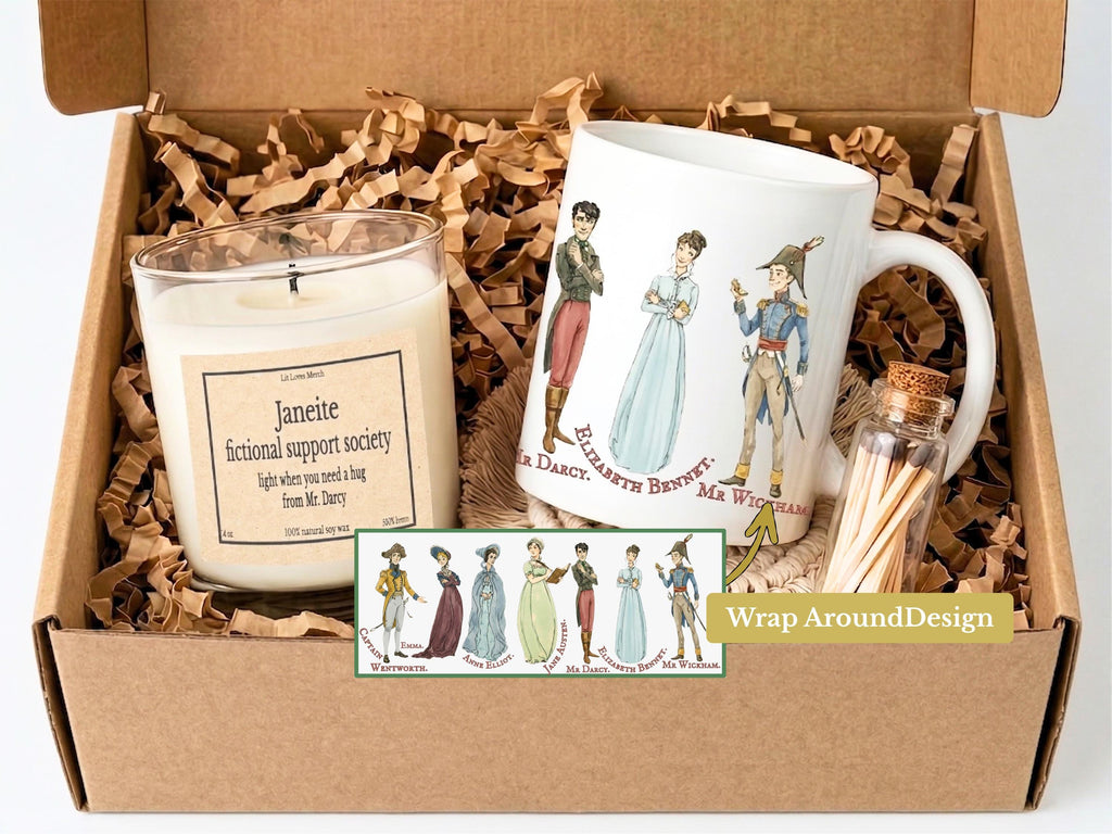 Jane Austen Gift Set for Book Lovers, Literary Encouragement Mug and Candle, Bibliotherapy Care Package for Mom