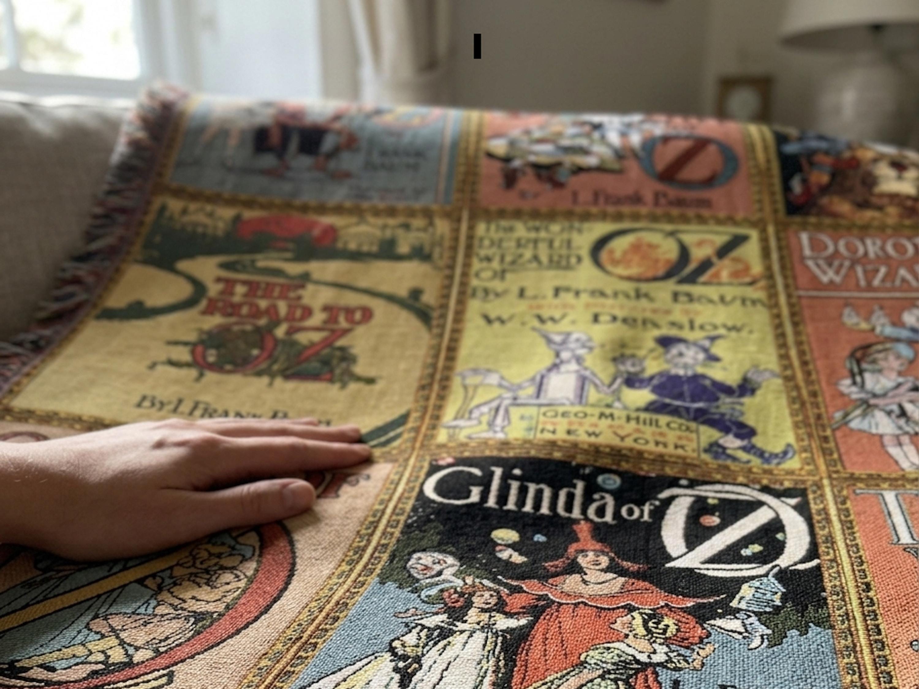 Wizard of Oz Woven Throw Blanket, Vintage Book Cover Art Tapestry, Classical Literature Gift