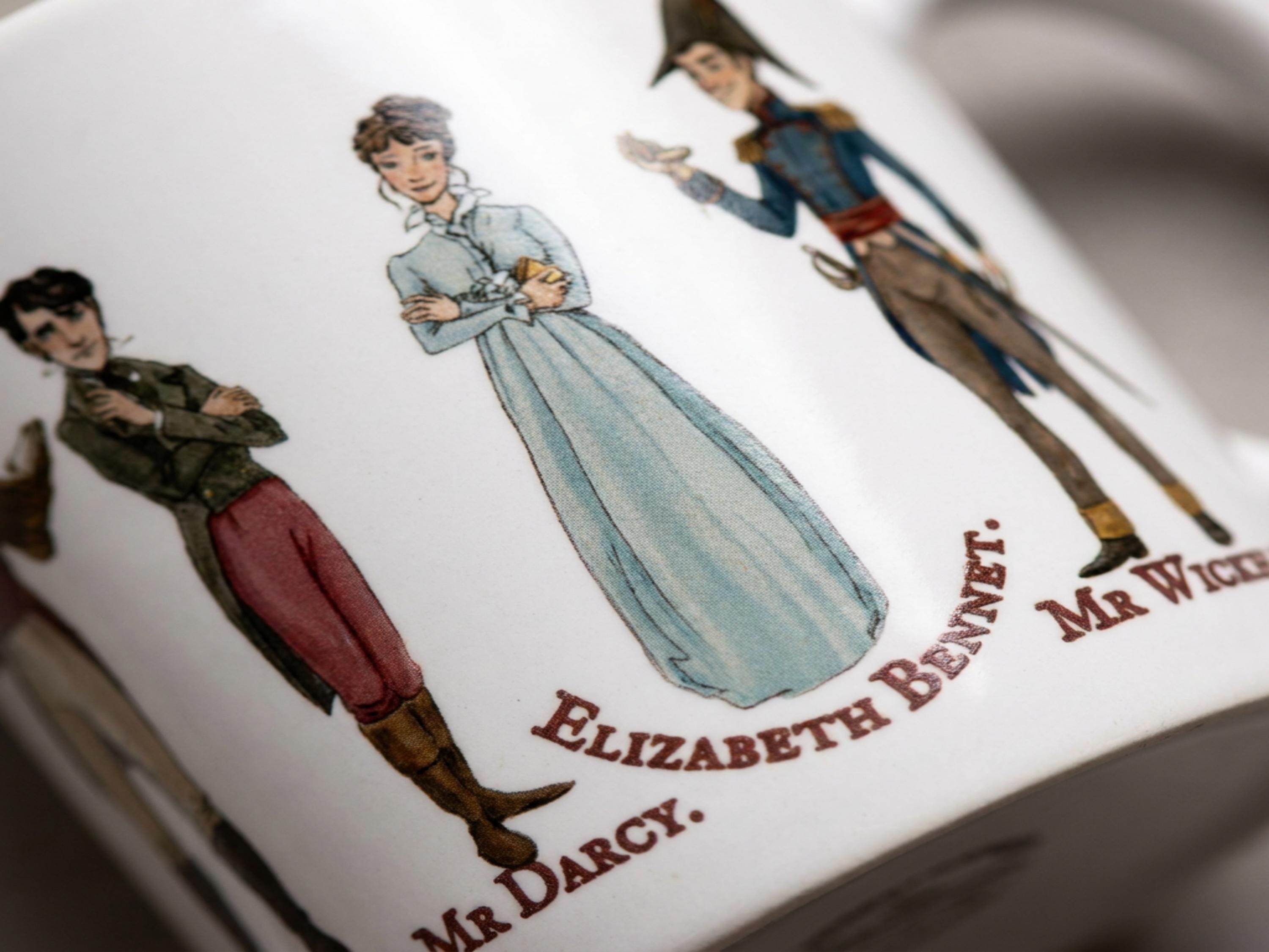 Jane Austen Mug Featuring Comfort Characters Mr Darcy Emma Wickham, Cozy Reader Coffee Cup, Pride and Prejudice Classical Literature Gift