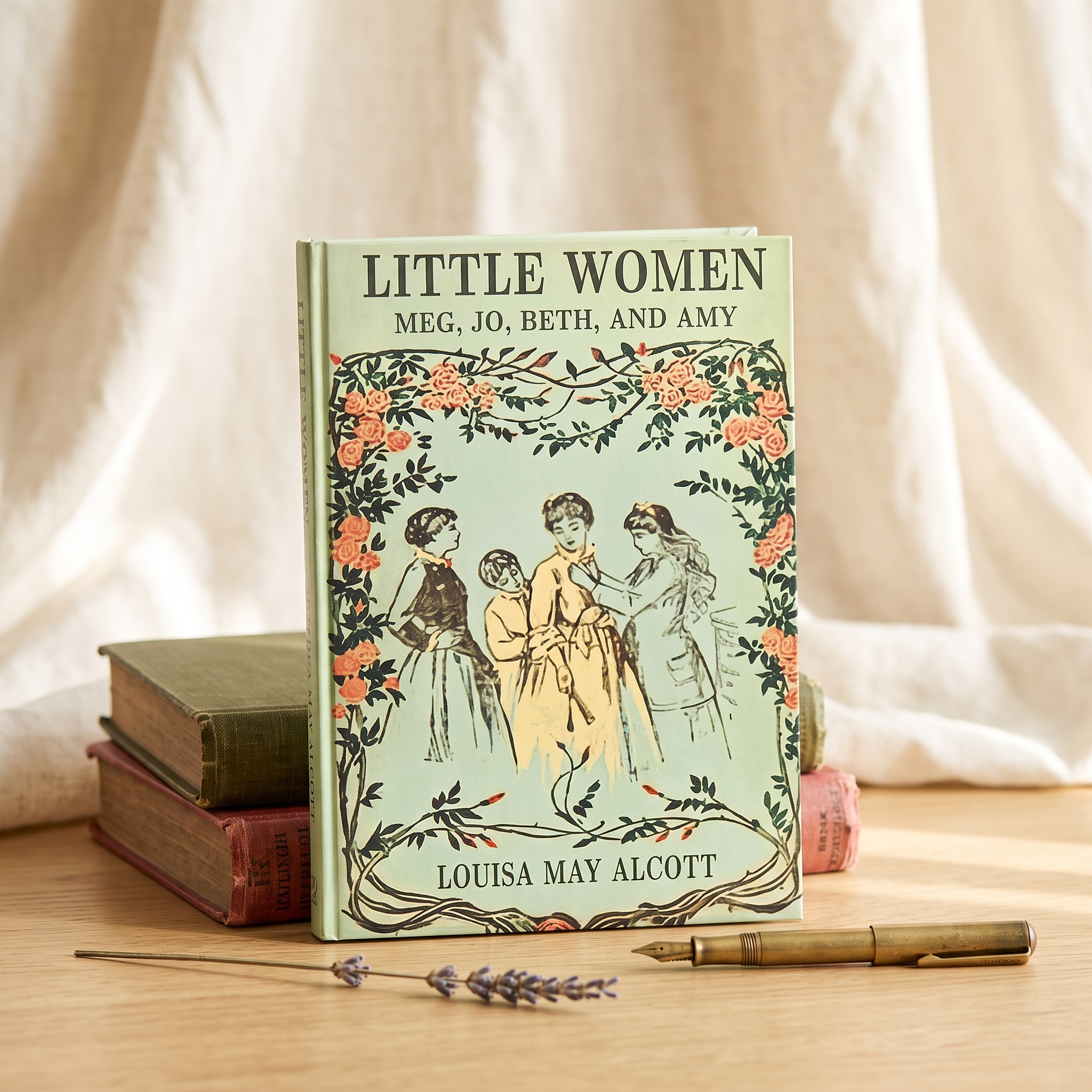 Little Women hardcover journal with the vintage green cover of Meg, Jo, Beth and Amy, a book lover gift for Louisa May Alcott readers