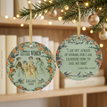 Personalized Little Women ceramic Christmas ornament with a Louisa May Alcott sail my ship quote, front and back.