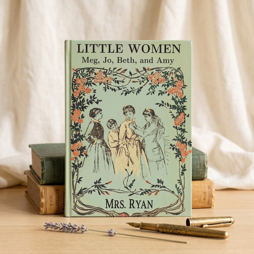 Personalized Little Women hardcover notebook with the vintage Meg, Jo, Beth and Amy cover and a custom name, a book lover gift
