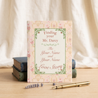 Personalized Pride and Prejudice hardcover journal with two custom names, a Mr. Darcy love story gift for engagements and weddings