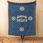 Tom Sawyer woven throw blanket with vintage Mark Twain book cover art, classic literature gift