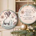 Personalized Sense and Sensibility ceramic Christmas ornament with a Jane Austen quote, front and back designs.