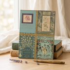 Vintage book covers hardcover journal gathering Anne of Green Gables, Jane Eyre, Little Women and Pride and Prejudice, a gift for classic literature readers